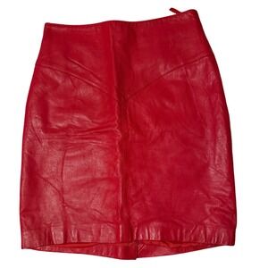 Tannery West Red Leather Pencil Skirt Vintage‎ High Waisted Size 12 27140